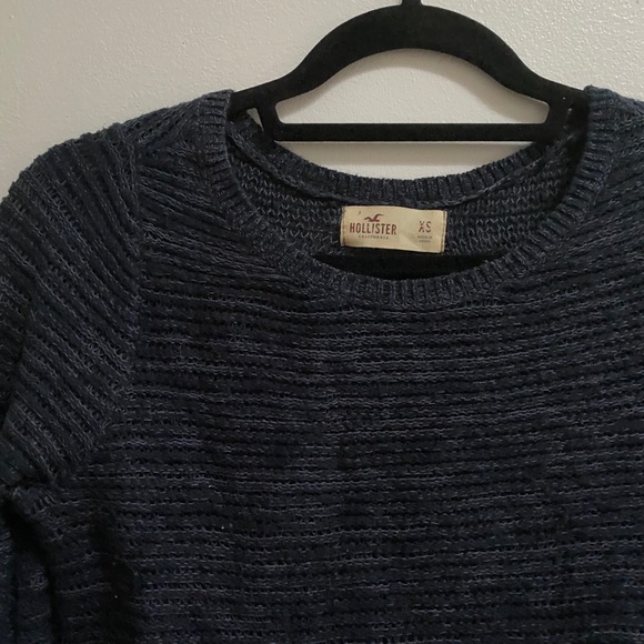 Hollister Navy Blue Cropped Knit Sweater Lace Hem - Picture 2 of 5